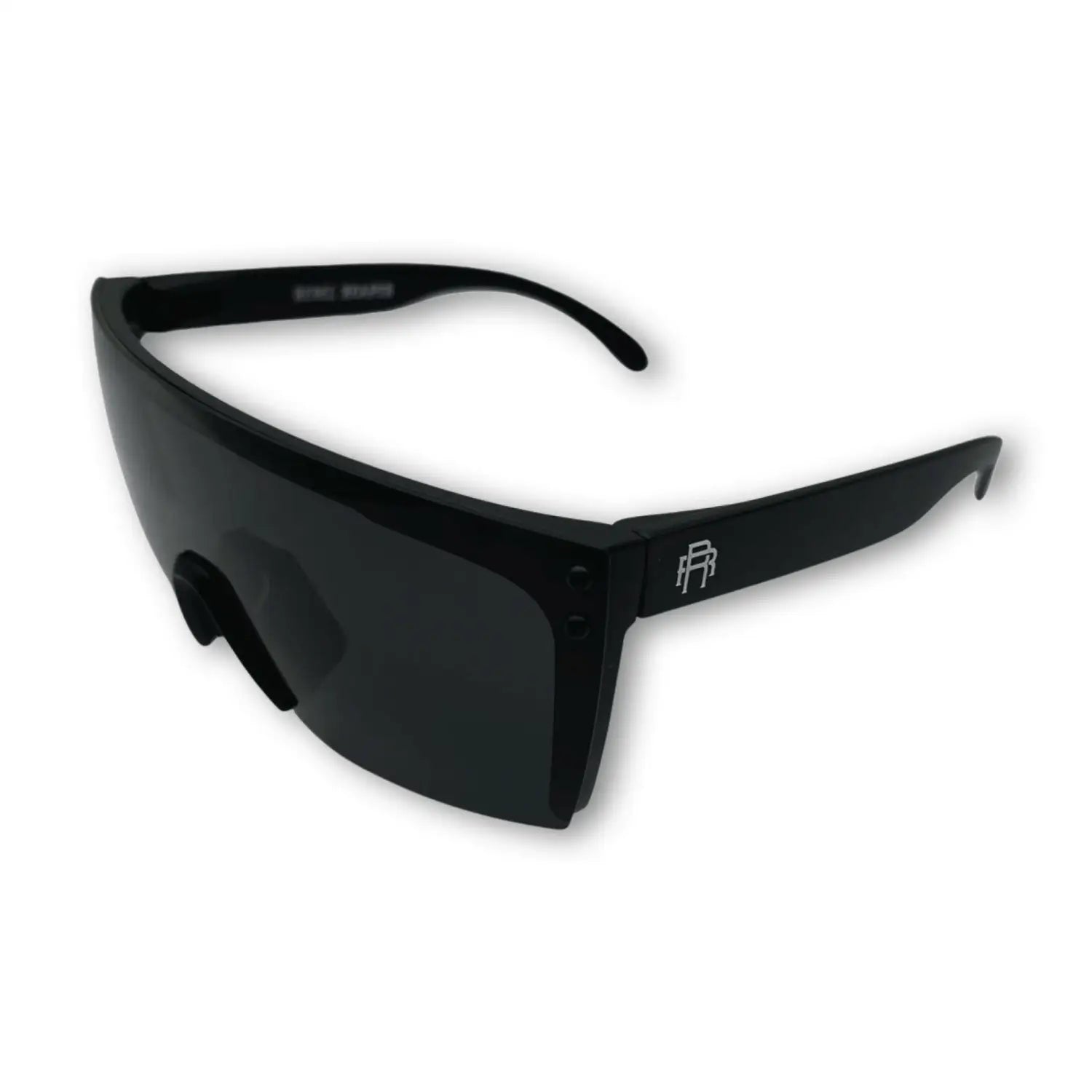Black shield sunglasses from Hogan Reflective UV Blocking Sunglass Collection featuring signature rebel reaper design