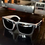 Black-lensed White-Frame Sunglasses from Hustler Wayfarer Sunglass Collection with Interchangeable Arms