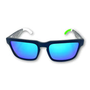 Blue mirrored sunglasses from Hustler Wayfarer Sunglass Collection with interchangeable arms