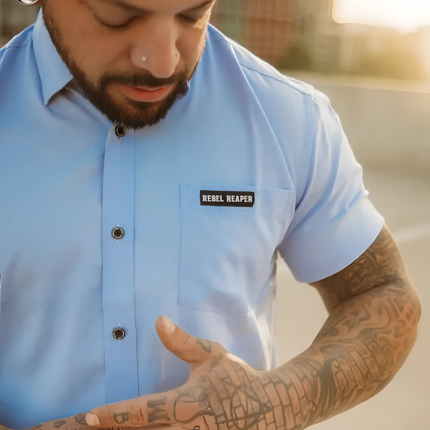 Light Blue Bamboo Button Up Shirt - Rebel Reaper Clothing Company