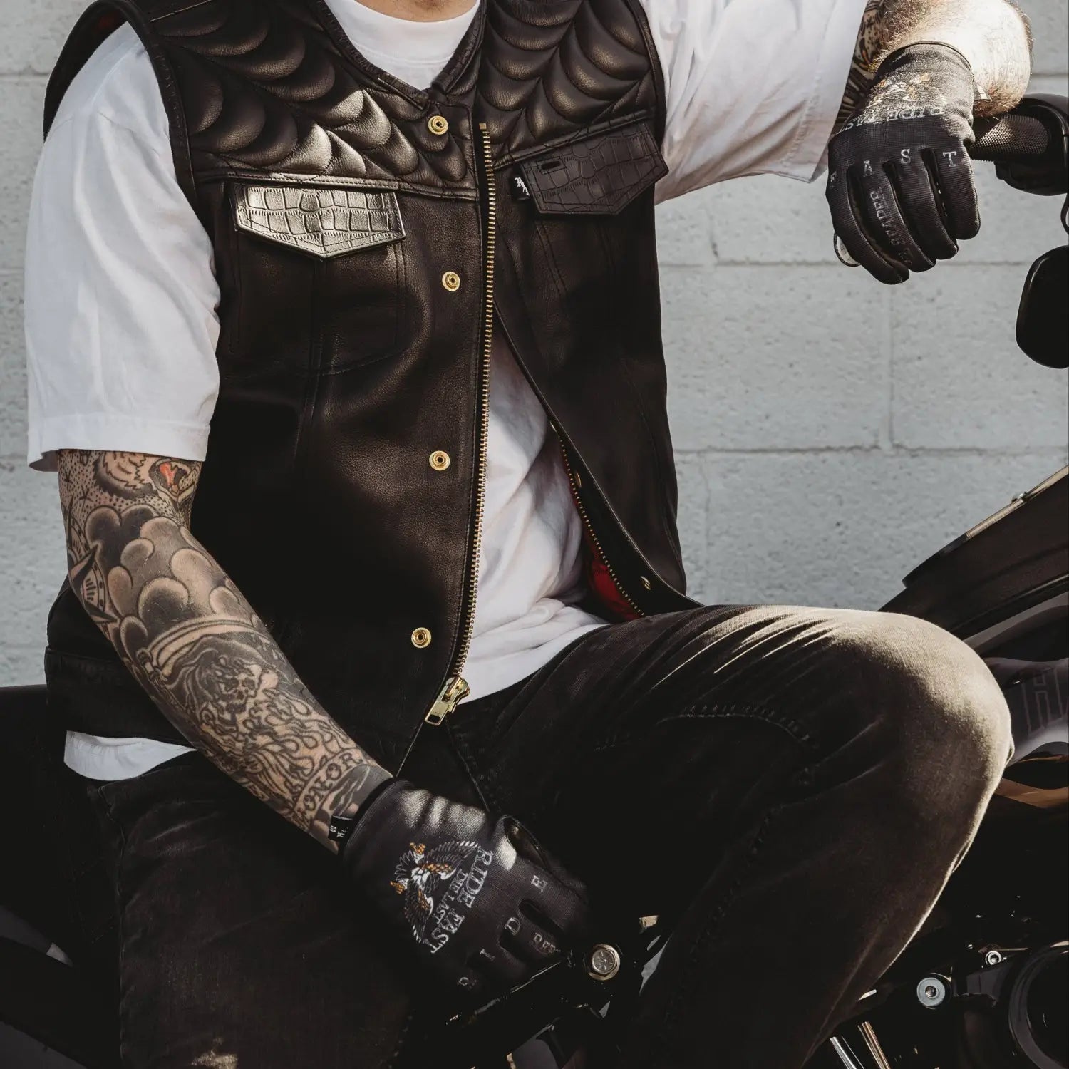 Leather motorcycle vest from Live Fast Eagle Moto Gloves for motorcycle enthusiasts