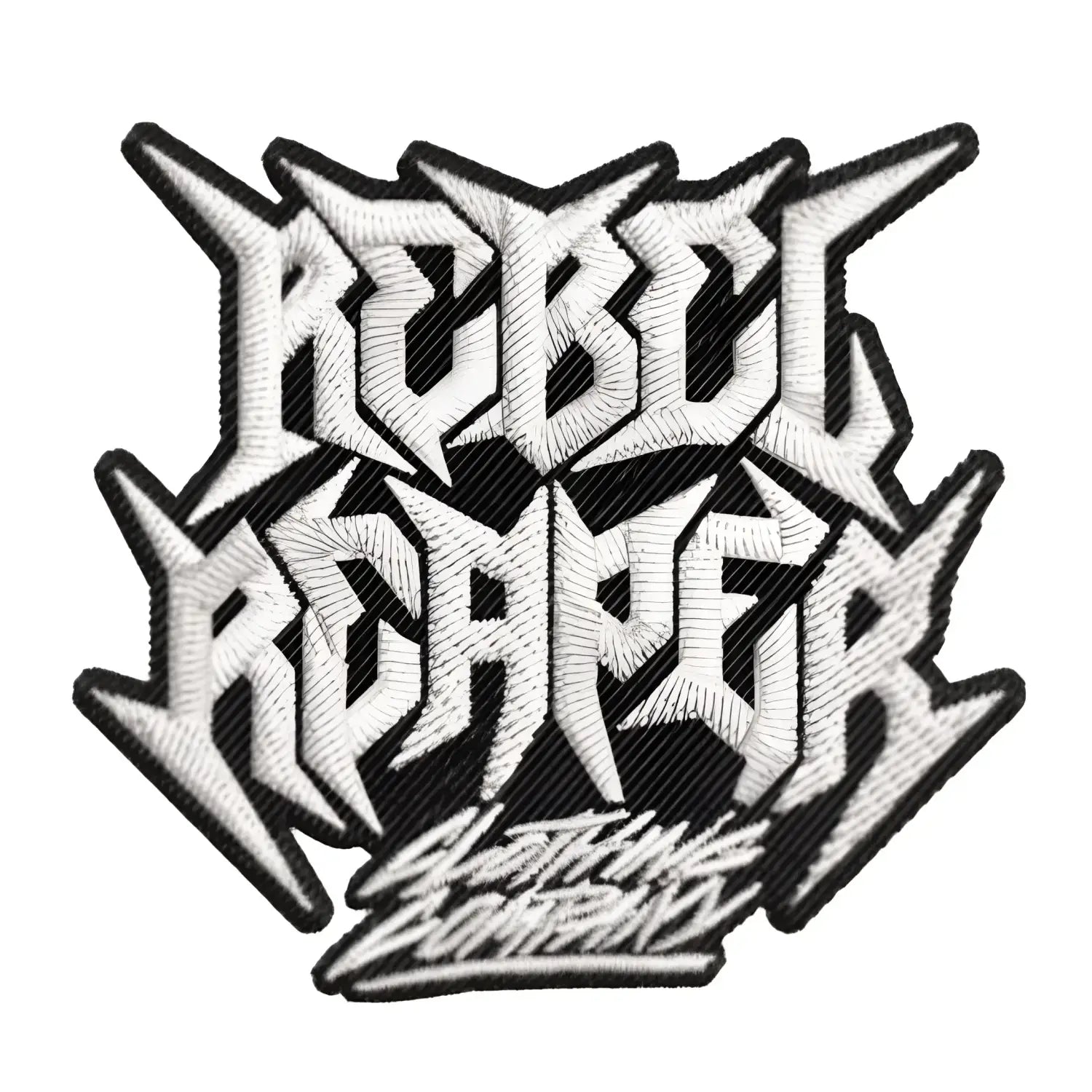 Embroidered Rebel Reaper Logo patch with white embroidery and durable twill backing