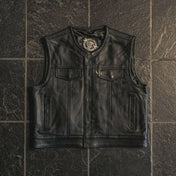 Muerte Black Leather Short Torso Vest - Rebel Reaper Clothing Company