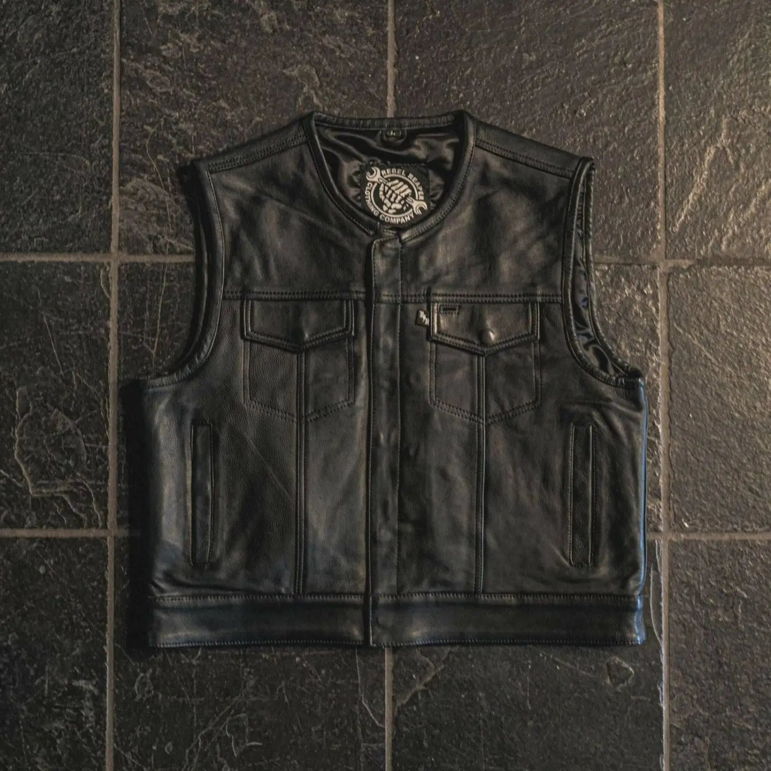 Muerte Black Leather Short Torso Vest - Rebel Reaper Clothing Company