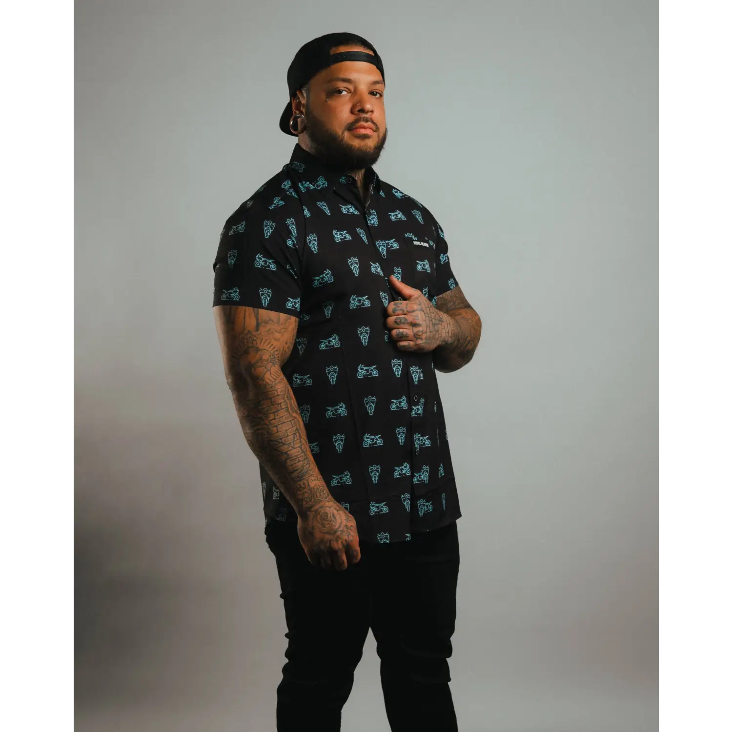 Neon Blue Moto | Button Up Shirt - Rebel Reaper Clothing Company