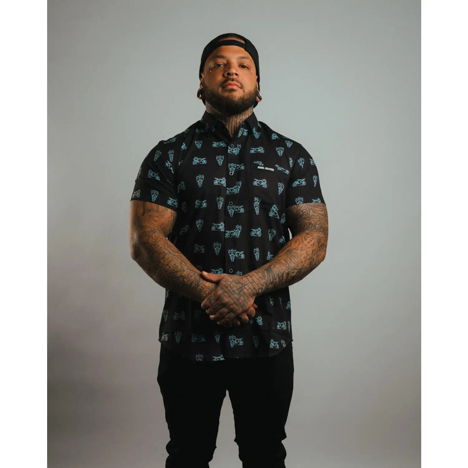 Neon Blue Moto | Button Up Shirt - Rebel Reaper Clothing Company