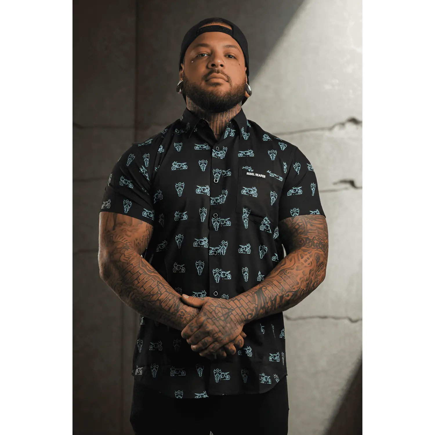 Neon Blue Moto | Button Up Shirt - Rebel Reaper Clothing Company