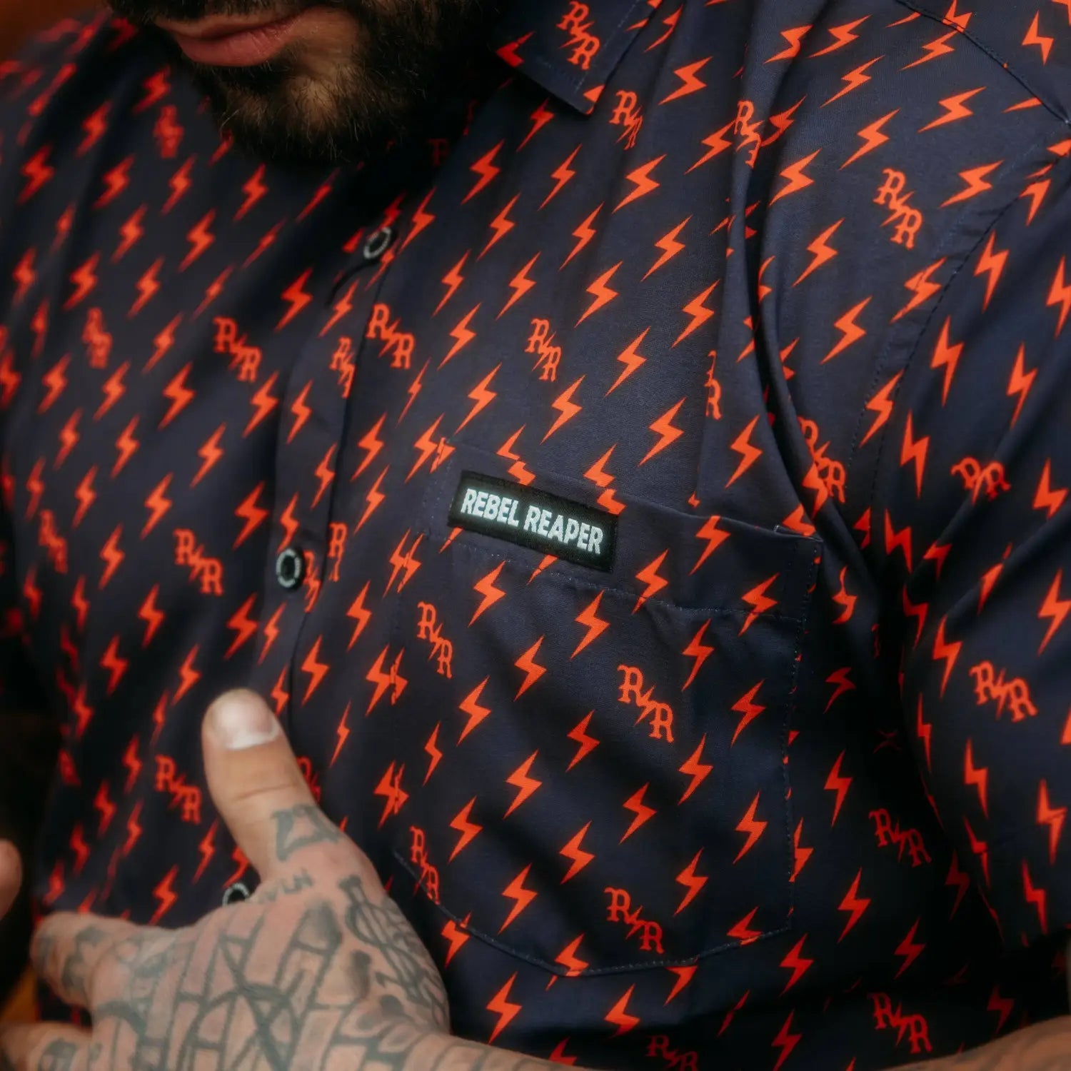 Iconic Orange Bolts Button Up Shirt - Rebel Reaper Clothing Company