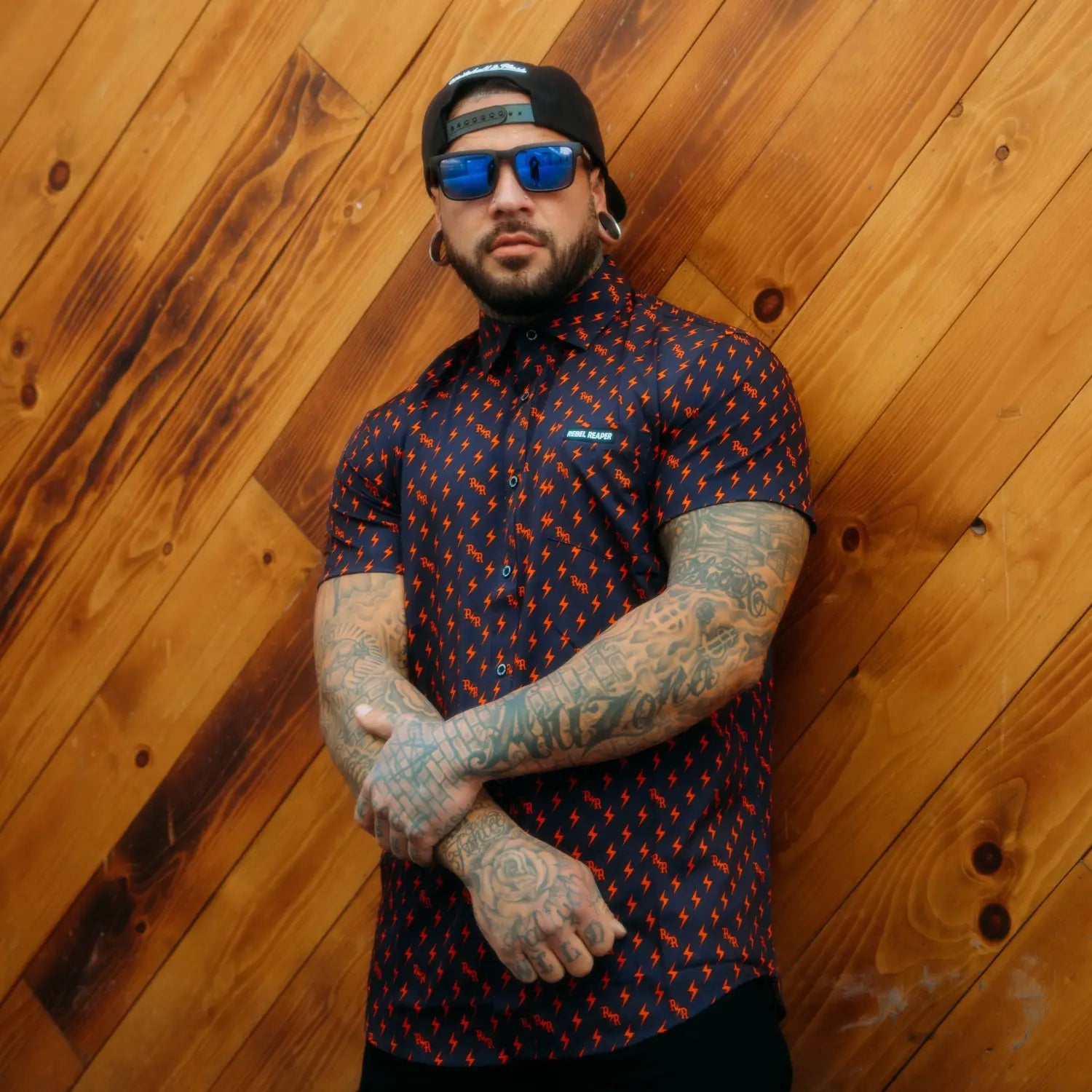 Iconic Orange Bolts Button Up Shirt - Rebel Reaper Clothing Company