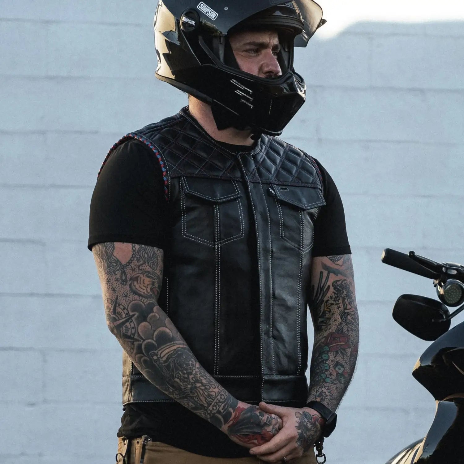 Patriot Black Leather Vest with Double Diamond - Rebel Reaper Clothing Company