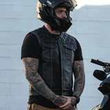 The Patriot Black Leather Vest | Collarless | Standard Length