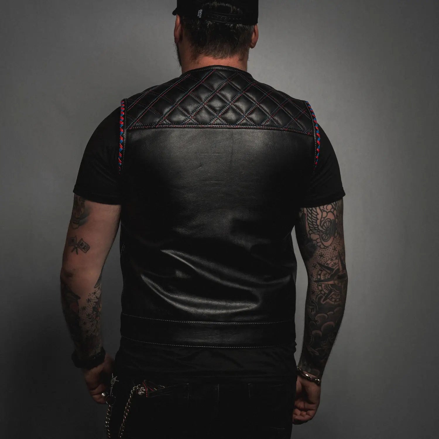 Patriot Black Leather Vest with Double Diamond - Rebel Reaper Clothing Company