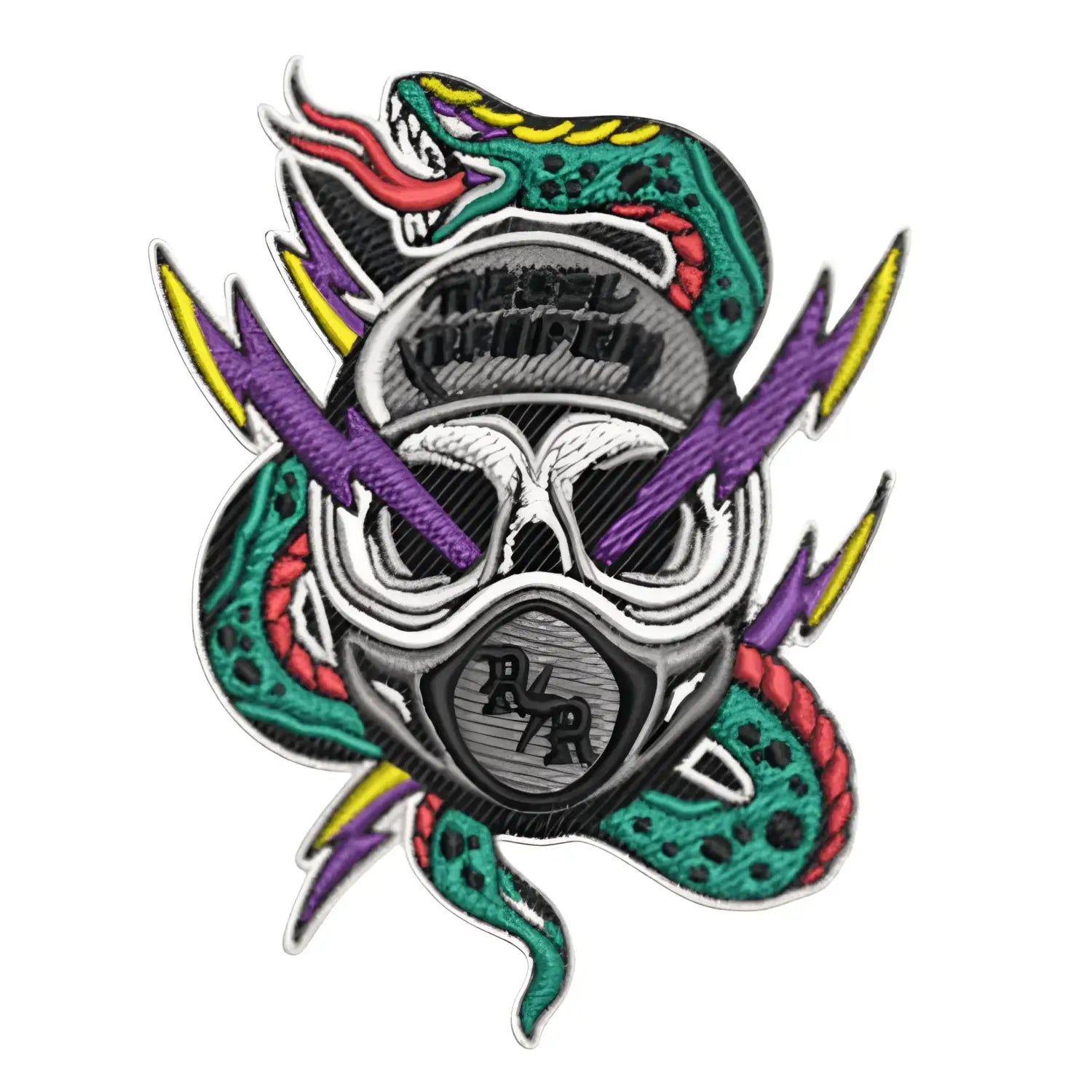 Rebel Reaper embroidered helmet rider patch with skull snake and lightning bolts design