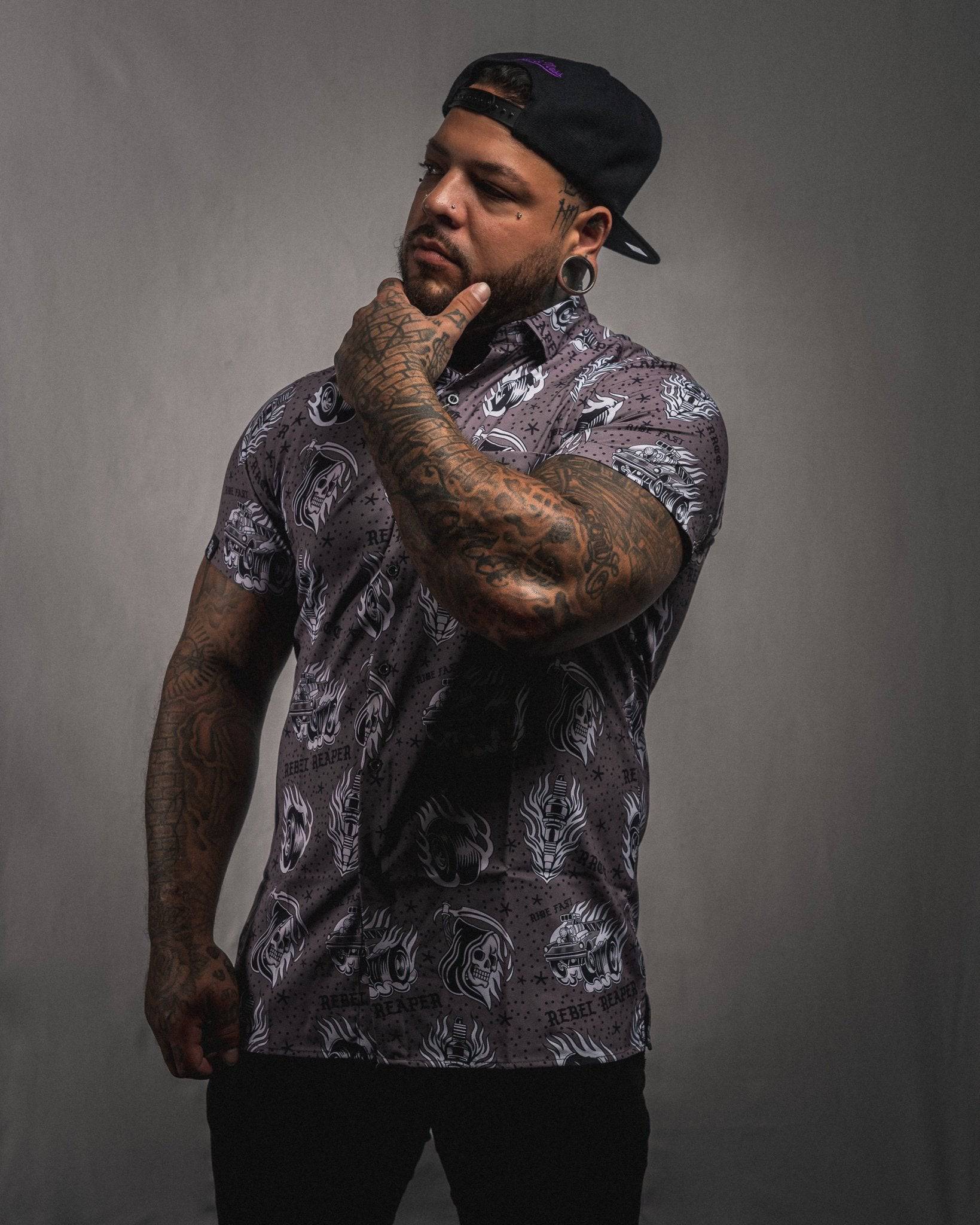 Grey Tattoo Flash - Button Up *FINAL SALE* - Rebel Reaper Clothing Company
