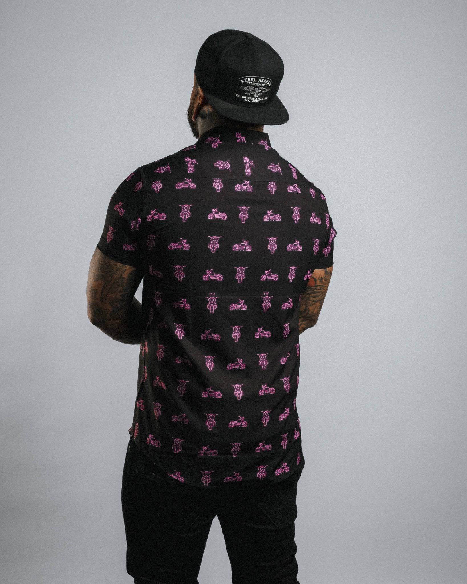 "Neon Motos" (Pink) - Button Up - Rebel Reaper Clothing Company