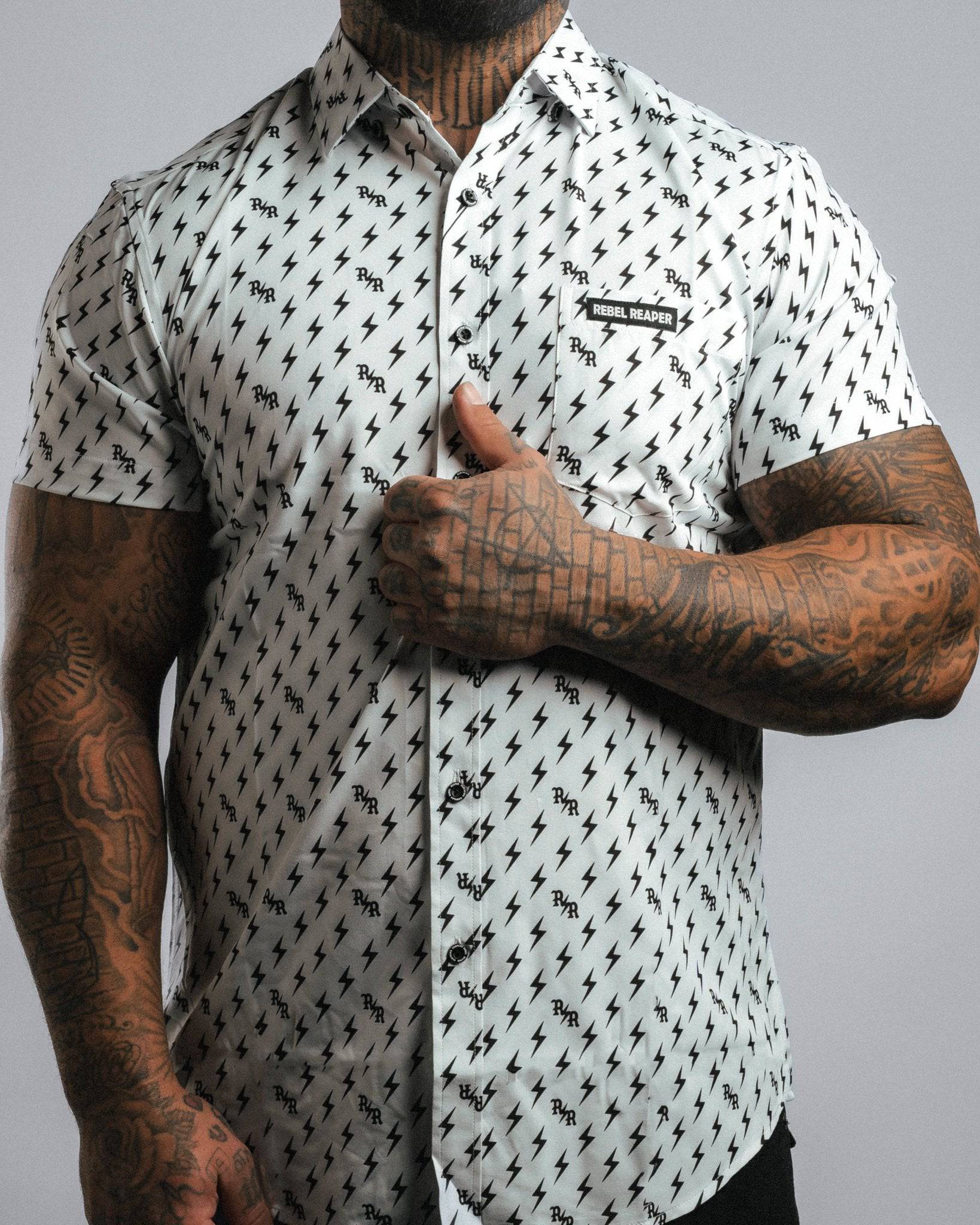 "White RR Bolts" - Button Up - Rebel Reaper Clothing Company