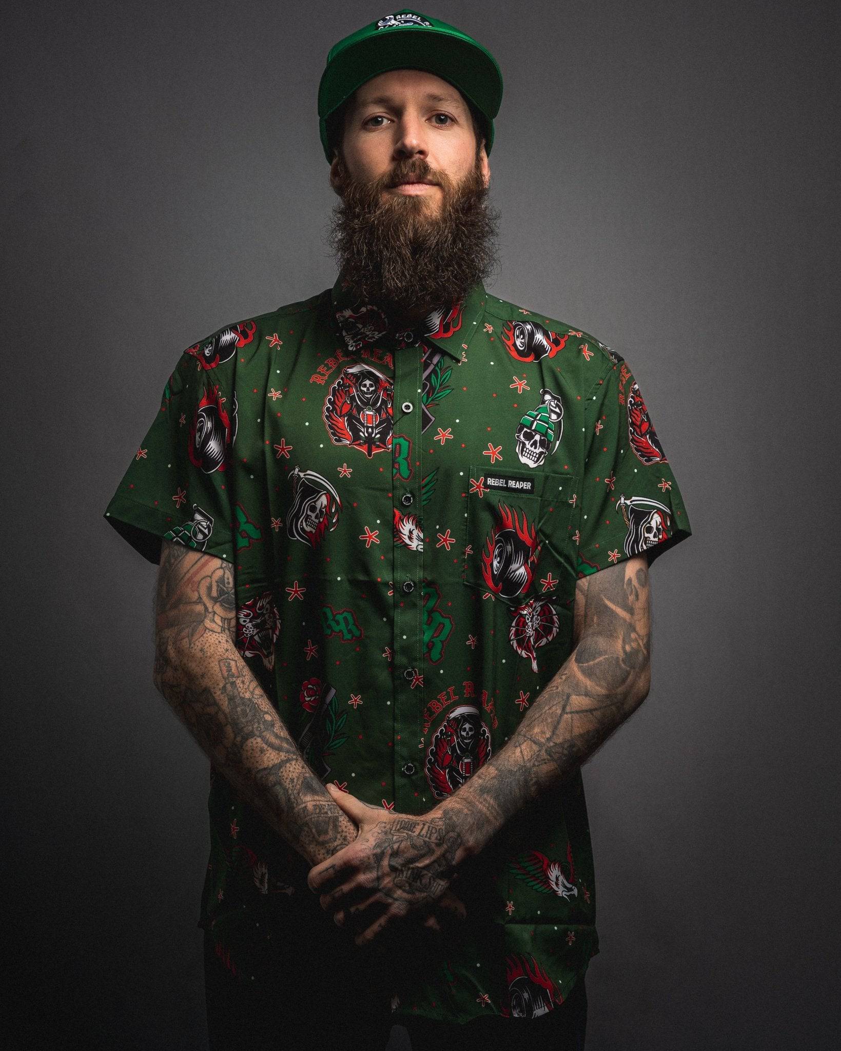 "Xmas Tattoo Flash" - Button Up *SALE FINAL* - Rebel Reaper Clothing Company