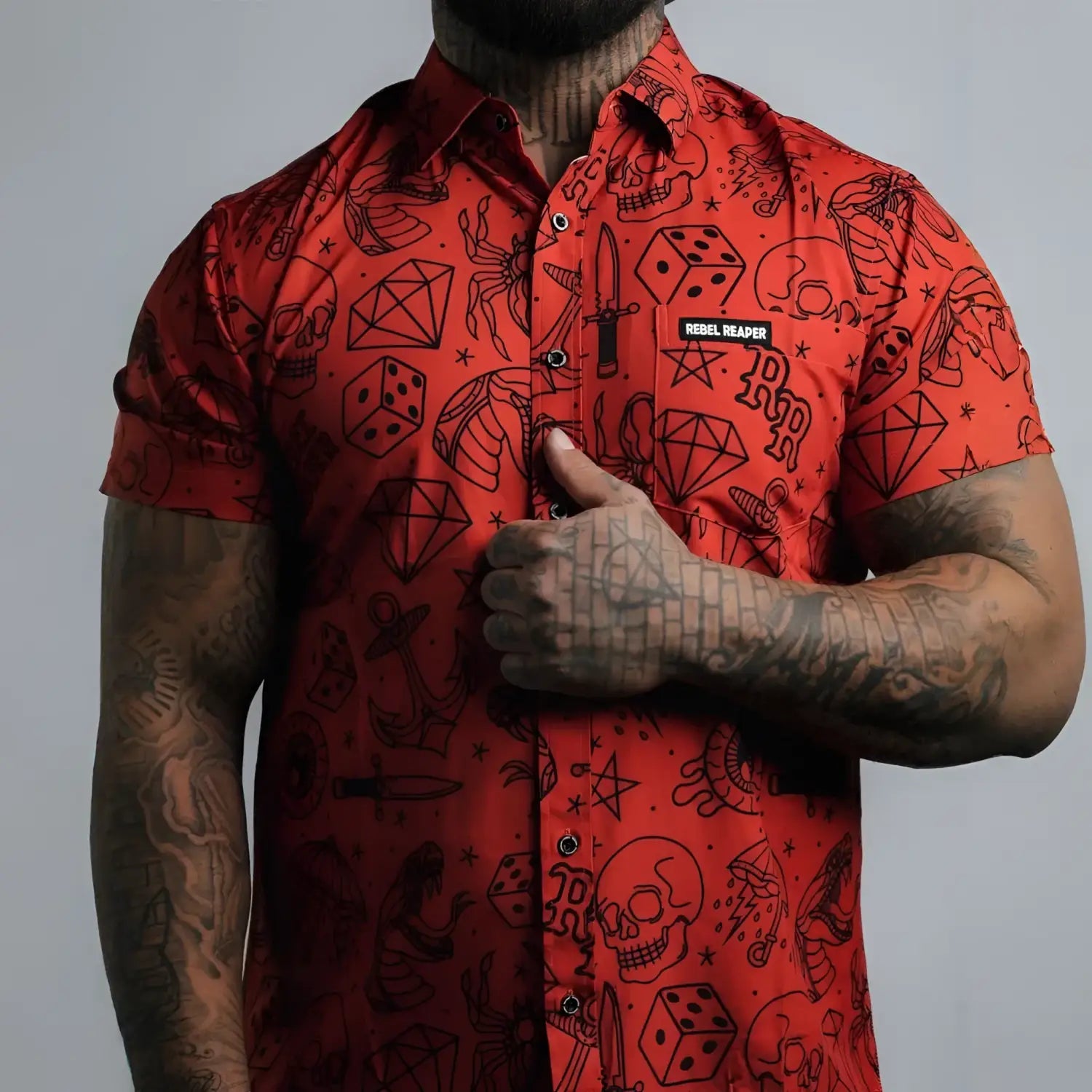 Red Tattoo Flash | Button Up Shirt S/S - Button Up Shirt