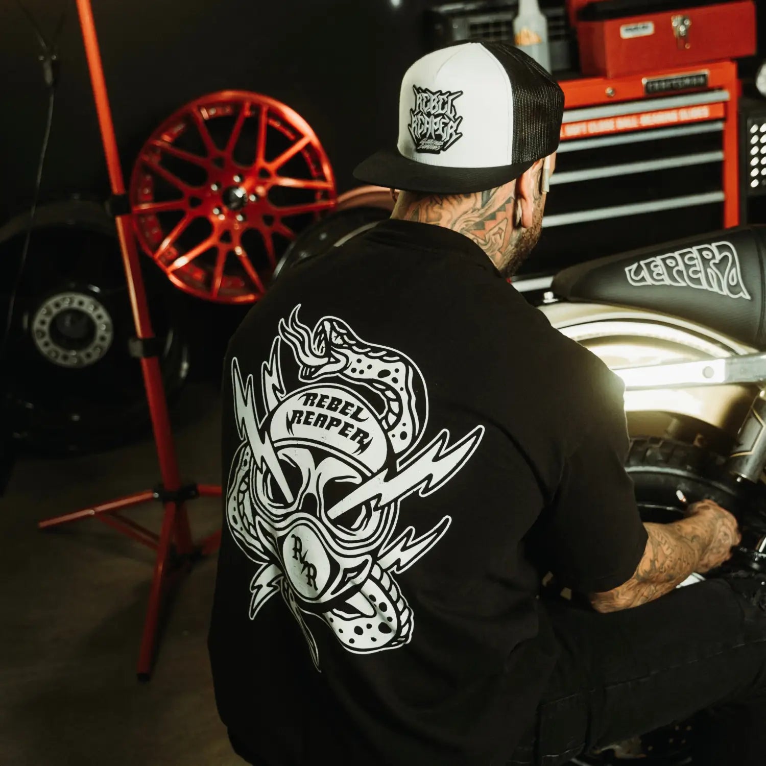 Snake Helmet Rider Tee | Black - Rebel Reaper Clothing Company