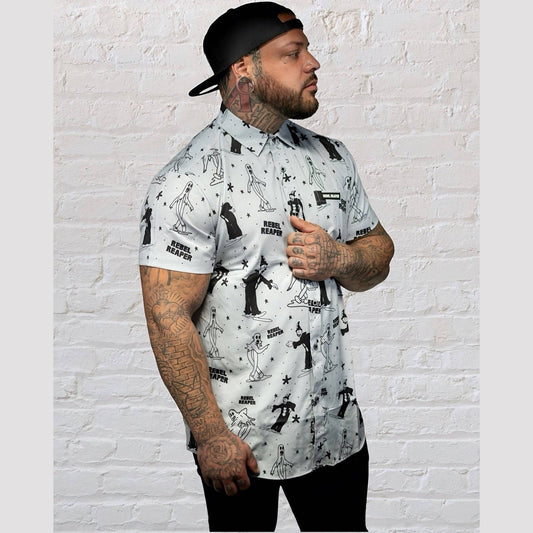 Spooky Ink Tattoo | Button Up Shirt | Light Grey