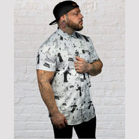 Thumbnail for Spooky Ink Tattoo | Button Up Shirt | Light Grey