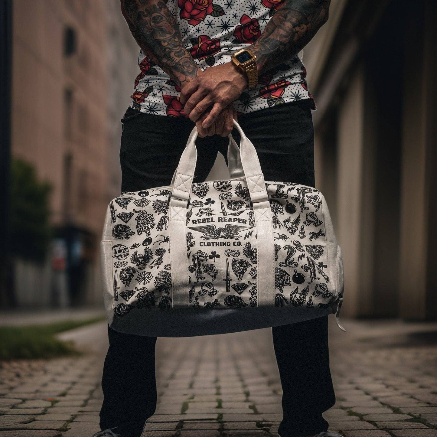 Tattoo Flash | White Duffle Bag