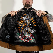 Brown TOMBSTONE Black Leather Tan Canvas Vest with Skeleton Lining and Concealed Carry Pockets