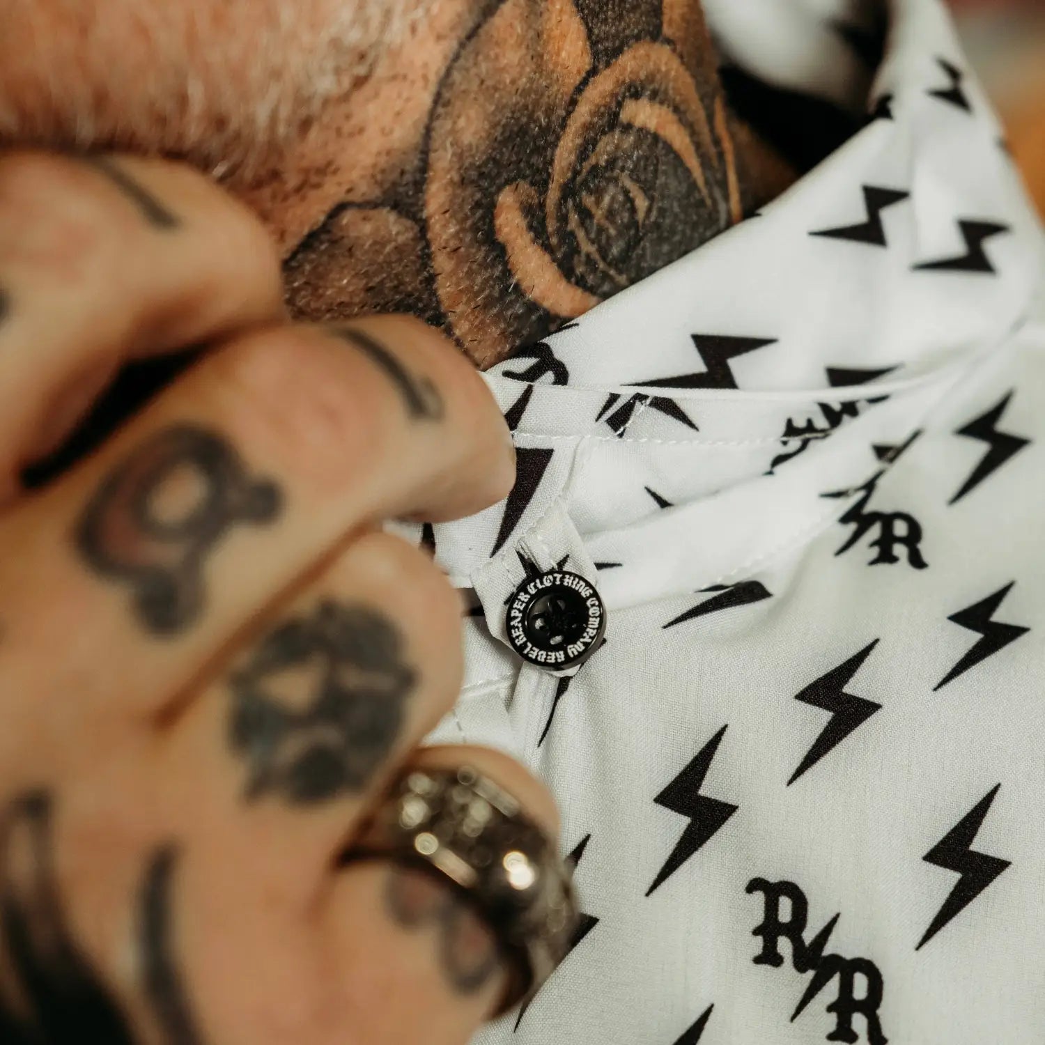 White Iconic Bolts Button Up Shirt - Rebel Reaper Clothing Company
