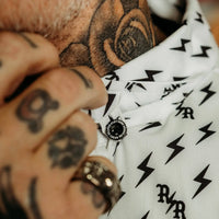 White Iconic Bolts Button Up Shirt - Rebel Reaper Clothing Company