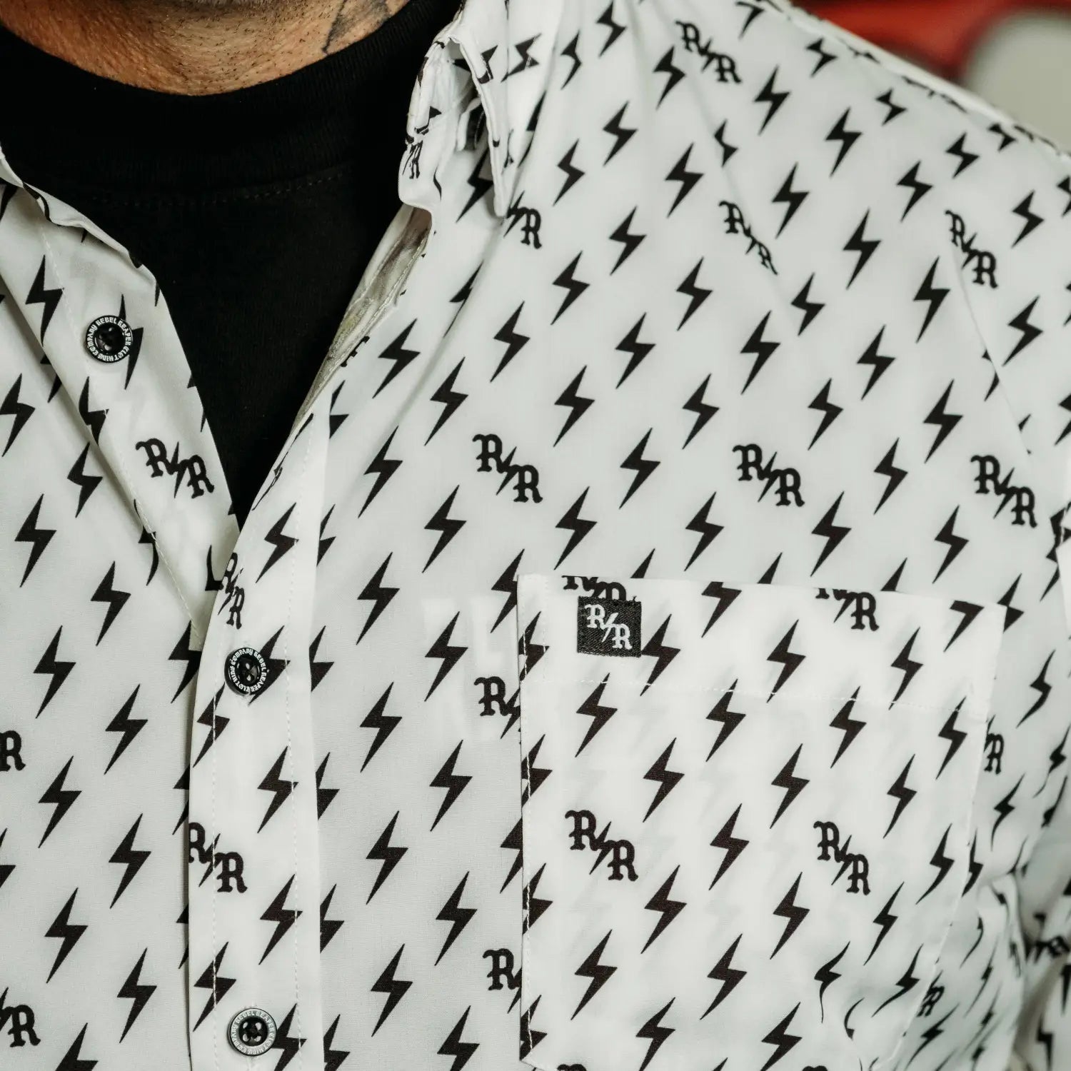 White Iconic Bolts Button Up Shirt - Rebel Reaper Clothing Company