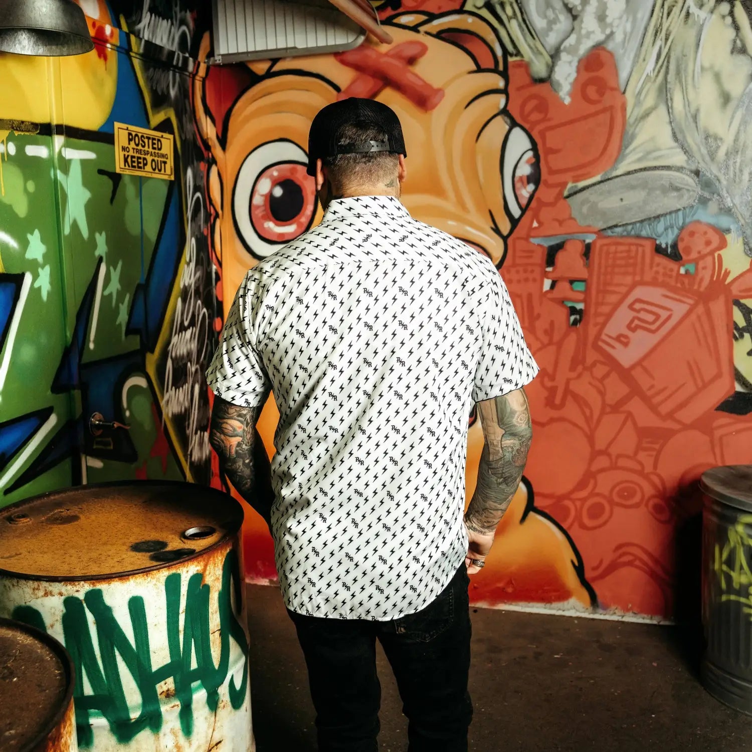 White Iconic Bolts Button Up Shirt - Rebel Reaper Clothing Company