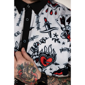 White tattoo-print shirt from White Rogue Button Up Shirt S/S with rebel reaper design