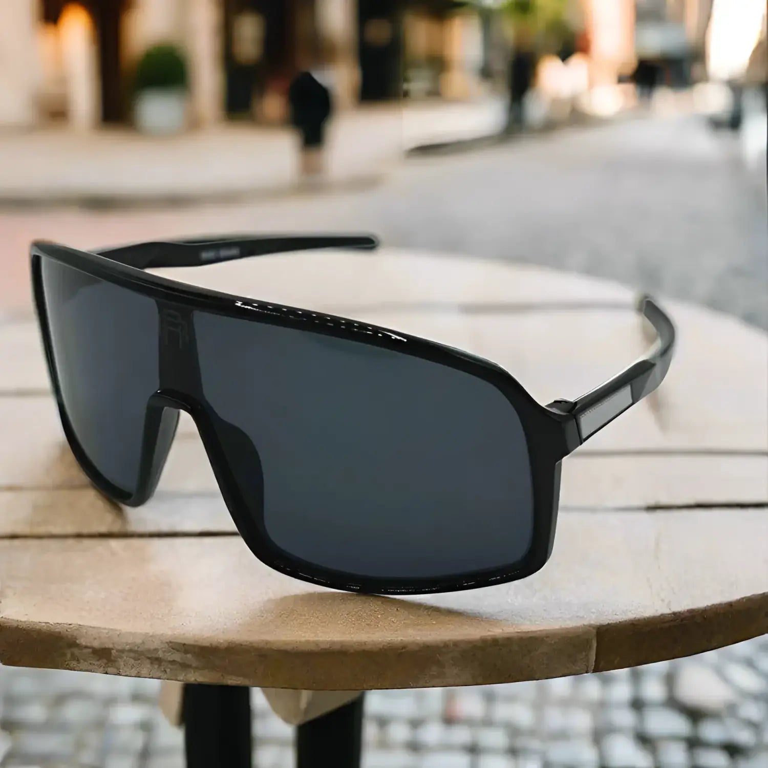 Black shield-style sunglasses from Yeti Shield UV400 Sunglass Collection offering legendary protection