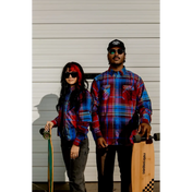 Two men in matching rebel reaper men’s flannel shirts, limited edition fashion