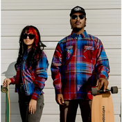 Matching plaid shirts from Zephyr Men’s Flannel collection, limited edition rebel reaper style