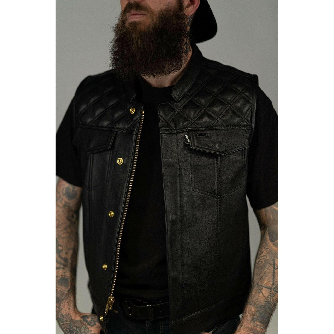 Back N Black 2.0 Collared Leather Mens Vest