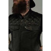 Thumbnail for Back N Black 2.0 Collared Leather Mens Vest - Rebel Reaper Clothing Company Men's Vest