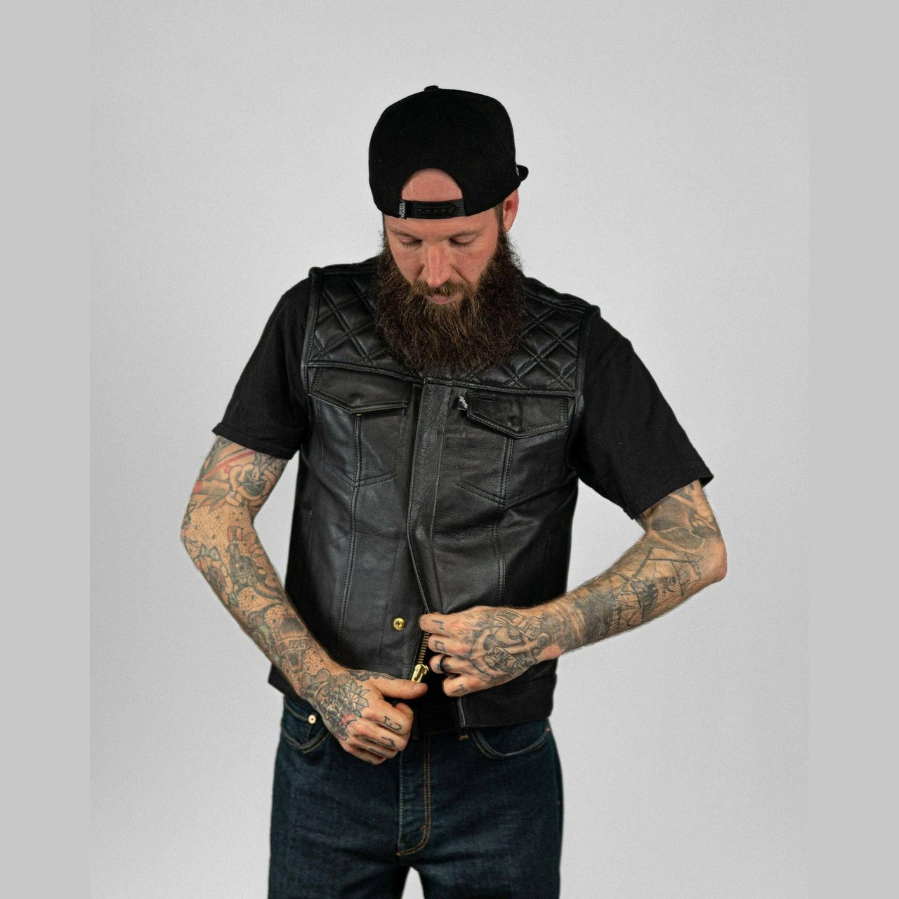 Back N Black 2.0 Collarless Leather Mens Vest - Rebel Reaper Clothing Company Men's Vest