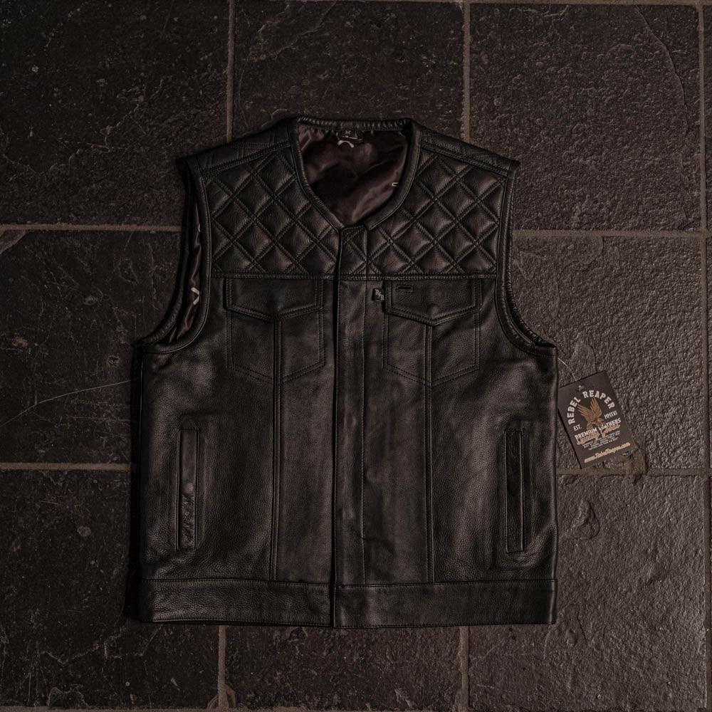 Back N Black 2.0 Collarless Leather Mens Vest