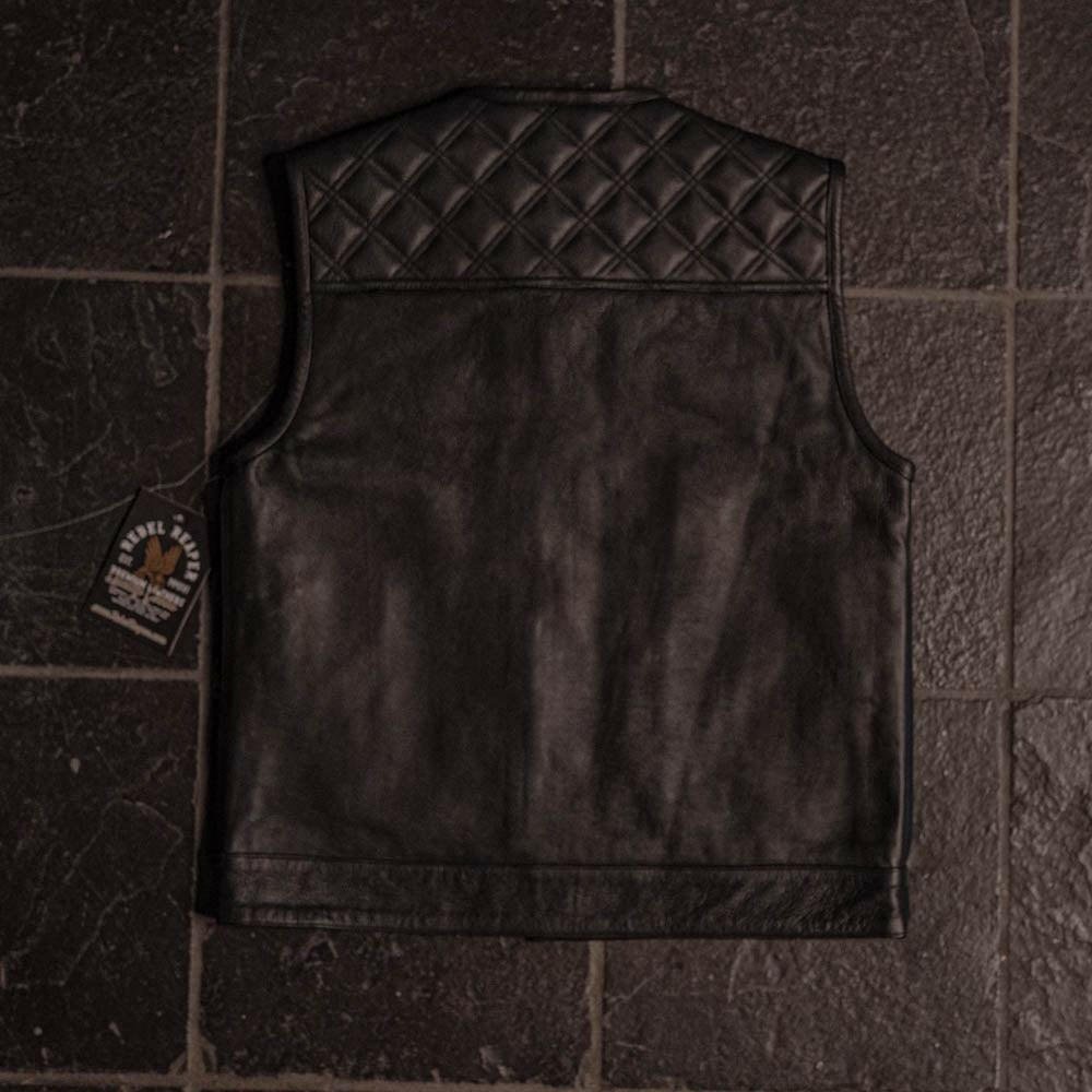 Back N Black 2.0 Collarless Leather Mens Vest - Rebel Reaper Clothing Company Men's Vest