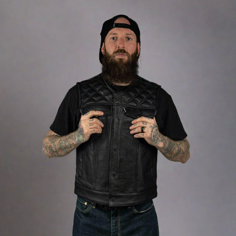 Back N Black 2.0 Collarless Leather Mens Vest