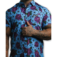 Thumbnail for Blue Flash of Roses Shirt - Rebel Reaper Clothing Company Button Up Shirt Men's
