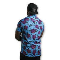 Thumbnail for Blue Flash of Roses Shirt - Rebel Reaper Clothing Company Button Up Shirt Men's