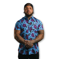 Thumbnail for Tattoo Flash Roses | Button Up Shirt | Blue