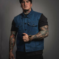 Thumbnail for Burke Traditional Collar Selvedge Denim Mens Vest - Rebel Reaper Clothing Company Men's Vest