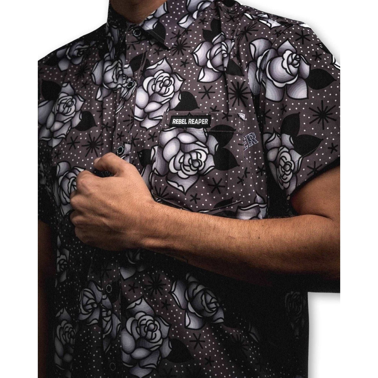 Chrome Flash of Roses Shirt - Rebel Reaper Clothing Company Button Up Shirt Men's