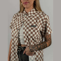 Thumbnail for Checkered Flag | Button Up Shirt | Cream & White