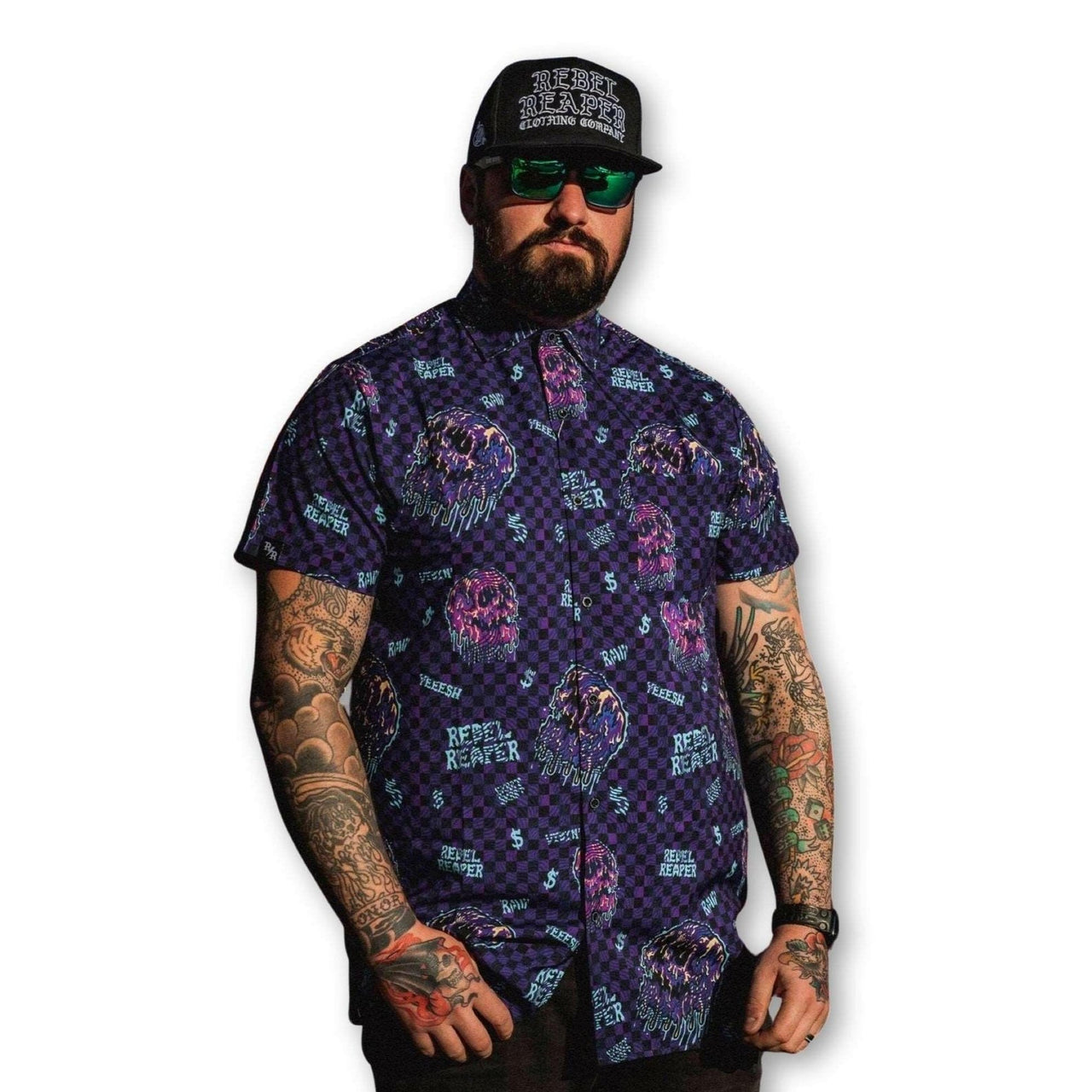 Drippy Skull | Button Up Shirt | Black and Purple