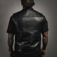Thumbnail for East-wood Collarless Black Leather Mens Vest