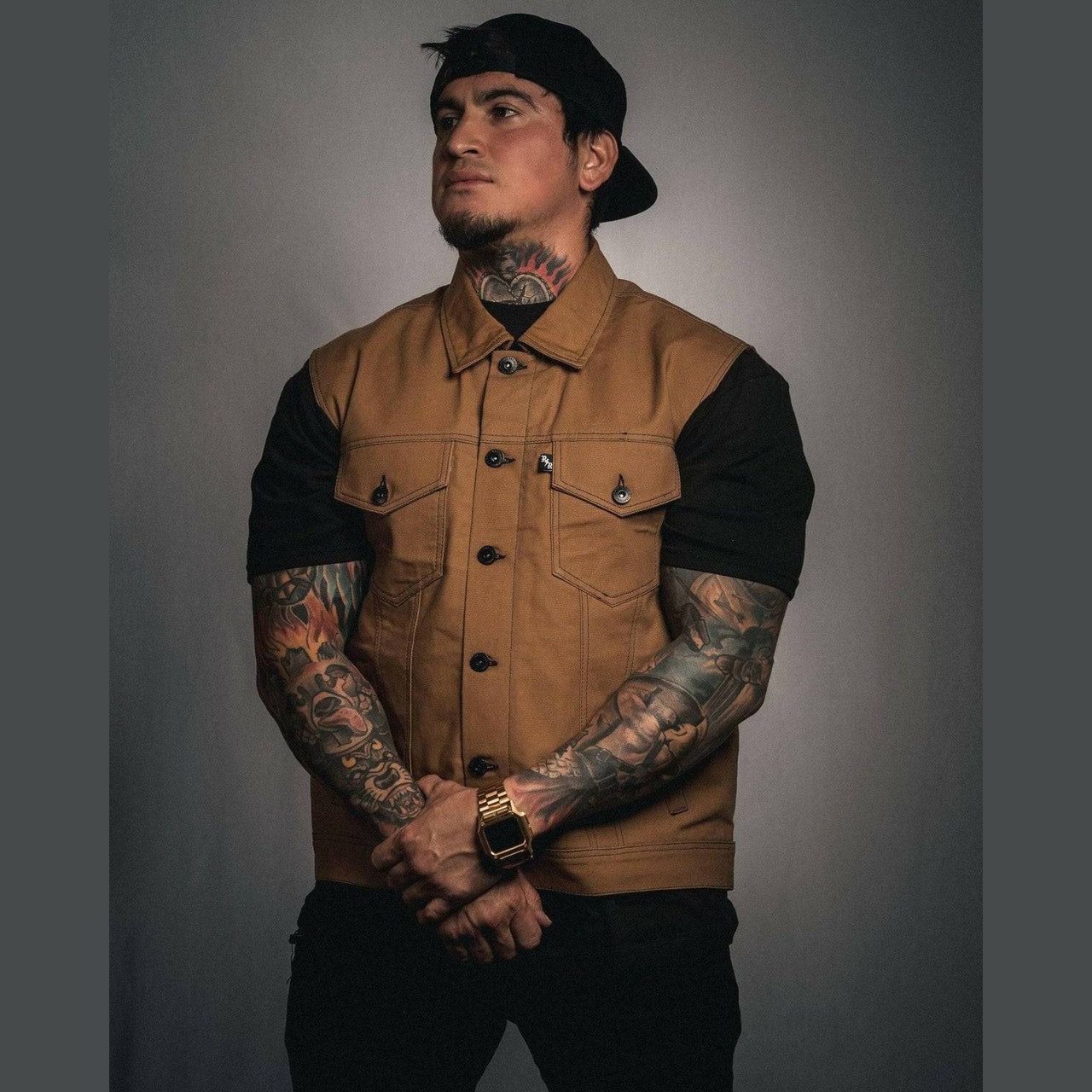 Escobar Traditional Collar Tan Canvas Mens Vest